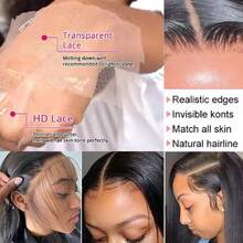 40 Inch 13x6 Lace Front Wigs Human Hair Pre Plucked With Baby Hair 13x4 Straight HD Transparent Lace Front Human Hair Wigs For Women Ear To Ear Long Hairline - Natural Black - 查看 8