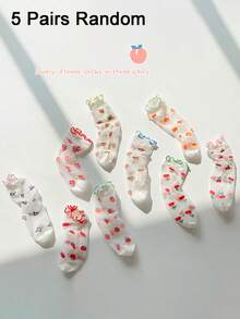 5双/1双可爱甜美荷叶边真丝长筒袜，春夏轻盈水晶长筒袜，防滑中筒袜，适合5-16岁女孩 - 彩色 - 查看 11