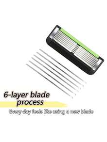 Bộ dao cạo an toàn cầm tay dành cho nam giới, 6 lớp lưỡi dao thay thế bằng thép không gỉ, thích hợp sử dụng cả khô và ướt, cạo mượt mà. - dao cạo an toàn - Xem 6