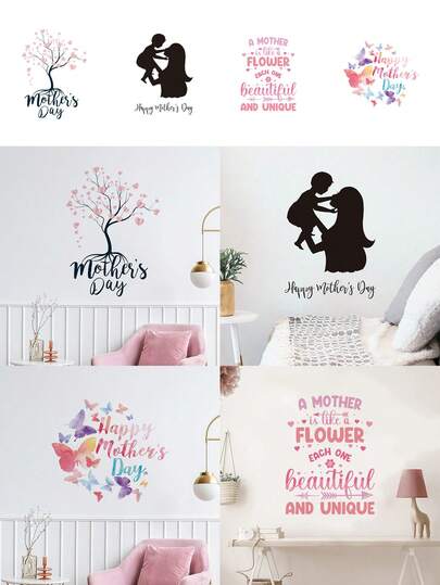 1 miếng dán tường, decal tự dính chống thấm nước có thể tháo rời dành cho Ngày của Mẹ, hình ảnh ấm áp, cây thông, trái tim, mẹ và con, hình bóng bướm, câu nói ý nghĩa, thích hợp để trang trí tiệc Ngày của Mẹ, trang trí nhà cửa, nhà bếp, phòng khách, phòng ngủ, phòng tắm.