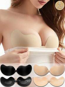 4pcs Mango Shaped Silicone Adhesive Bra: Stick-On Push-Up Bra, Strapless Bra, Reusable, Front Closure, Comfortable Fit, Suitable For A-D Cup, Perfect For Summer Dresses, Backless Gowns, Women's Summer Outfits, Essential For Vacation - Multicolor - View 3