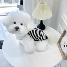 1pc Spring/Summer New Pet Dog Clothes, Striped Vest For Teddy Bear & Small/Medium Dogs - Black - View 4