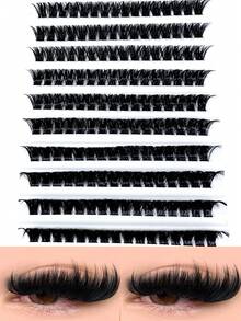 160pcs/100D 10-Row Fluffy Lash Extension Kit, Thick Cluster False Eyelashes, Individual Lashes, Faux Mink Cluster Lashes, D-Curl 8-16mm Various Lengths, Lash Extension, Significant Lash Extension, Lash Clusters, Individual Lashes, False Eyelashes - D - View 1