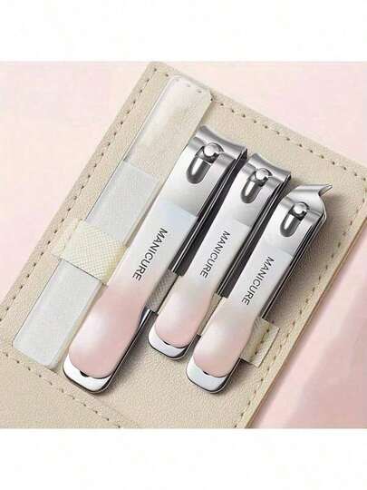 4pcs Nail Clipper Set, Pink & Purple Nail Clippers, Rotating Pouch Nail Clipper Set, Angled Nail Clipper, Nail Polishing Buffers, Suitable For Home And Professional Manicure Salon, Nail File, Thick Nail Trimmer, For Fingernails And Toenails Grooming, Manicure And Pedicure, Home Decor, Back To School, Gift For Her