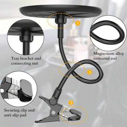 车载可调节餐盘，360°防滑旋转车载零食饮料桌，直径8.7英寸，车载夹式储物托盘，通用型，适用于SUV、卡车和露营车