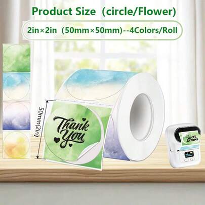 1 Cuộn Giấy Nhiệt Tròn 5cm/2inch, Nhãn Dán Chu Kỳ 4 Màu, Nhãn Dán Hình Tròn Phong Cách Tranh Sơn Dầu Dùng Cho Mã Vạch/Quần Áo/Thực Phẩm/Quà Tặng/Nhãn Cảm Ơn/Doanh Nghiệp Nhỏ/Máy In Nhãn Nhiệt Gia Đình - Tương thích với M110/M200/M120/M220/EP210/P50/DETONG P1