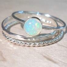Bộ 3 nhẫn hứa hẹn vĩnh cửu mạ bạc thanh lịch, được thiết kế với đá opal giả lấp lánh, nhẫn đính hôn/cưới tuyệt đẹp, món quà tượng trưng cho ngày Valentine. - Bạc - Xem 12