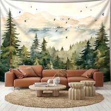 一幅描绘远山景色的大型挂毯，画面中还有一群飞鸟。现代风格的布艺挂毯，可作卧室装饰画、房间旗帜、房间装饰、挂毯、墙面装饰、墙面艺术、家居装饰、房间用品、房间旗帜、挂毯。 - 1PC - 查看 7