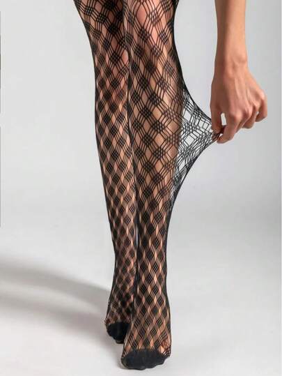 1 par de medias para mujer, pantimedia de malla de diamante negro, medias de red, leggings