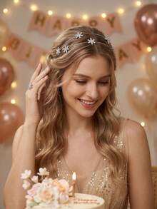 1 chiếc băng đô cài tóc hình ngôi sao pha lê hai lớp màu bạc tối giản, lấp lánh tinh tế, đa năng cho đám cưới, tiệc tùng, chụp ảnh. - Bạc - Xem 4