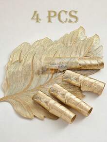 1pc/4pcs/6pcs Gold Leaf Shape Placemats, Heat Resistant Non-Slip Table Mats, Washable Wipeable PVC Dining Mats For Kitchen Table, Elegant Metallic Leaves Coasters For Wedding Party Banquet Holiday Home Decor - Multicolor - View 8