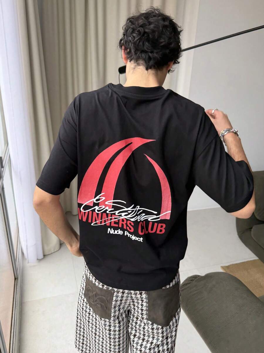 INFLATION 男士新款时尚嘻哈字母印花T恤 - 黑色 - 查看 1