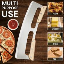 1pc 14-Inch Stainless Steel Pizza Cutter Rocker Blade With Wooden Handle - Large Pizza Slicer Wheel - Easy To Use And Clean - Effortlessly Slice Pizza - Wood Color - View 3