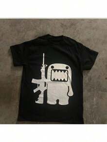 Men's Domo Kun Gun Black Graphic T-Shirt - 100% Cotton Y2K Grunge Emo Hip-Hop Streetwear With Bold Cartoon Print, Regular Fit Short Sleeve Crew Neck - 白色 - 查看 8
