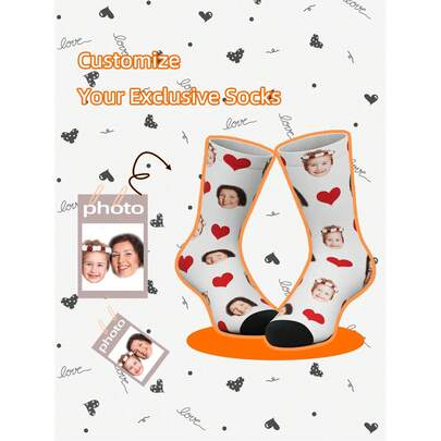 1 Pair Of Customized Face Mid-Calf Socks For Ladies, Mid-Calf Socks For Boy, Personalized Socks With Photos Of Handsome Guys And Beautiful Girls, Interesting Customized Picture Mid-Length Socks For Couples, Suitable For Valentine's Day, Birthday Gifts, And Other Occasions Customized Socks