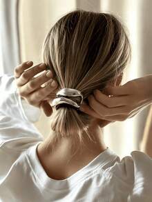 1Pc Minimalist Elegant Hollow Double Layer Metal Hair Scrunchie Women High Elastic Hair Tie Fashion Durable Daily Outing Office Commute Home Care Versatile Hair Beauty Accessory National Celebration Ceremony,Hair Accessories,Hair Ties,Hair Accessories For Women,Hair Stuff,Scrunchies For Hair - Elastic Hair Tie - View 2