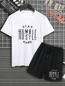 Men's Letter Print T-Shirt And Drawstring Waist Shorts Set Mens Matching Set, Mens Two Piece Set, Streetwear, Casual Outfits, Loungewear, Summer Fits, Mens Tracksuit, Graphic Tee Set, Vacation Outfit, Athleisure,Vintage T Shirts,Polo,Graphic T Shirts,Graphic Tees,Traje De Hombre Elegante,Jerseys,Funny T Shirt,Funny Shirts,Sudaderas Para Hombre,Shorts De Hombre,Mens Clothes,Shorts,Men 2 Piece Set,Summer Clothes,Easter Outfits,Mens Clothes,Two Piece Set Women,Summer Outfits - 白色 - 查看 3