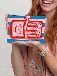 1件装女士可重复使用手提袋、手提包和化妆包套装 - 色彩缤纷的简约粉绿条纹沙丁鱼罐头印花涤纶购物袋，固定肩带设计，适合海滩、野餐、购物和食品收纳，可折叠手提袋，多功能，多用途，大容量，轻便，实用，多用途，可赠送亲朋好友日常使用，适合通勤、旅行、海滩度假、校园日常、返校礼物 - 彩色 - 查看 11