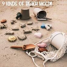 14 Pcs Silicone Beach Toys Travel Beach Set Sand Toys Include 2 Silicone Bucket Pail 2 Shovel 9 Sand Molds 1 Beach Bag for Boys Girls Summer Pool Outdoor Bath Toys Light Green Beige - Beige verde claro - Ver 6