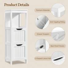 Bathroom Floor Cabinet Wooden Storage Cabinet with 2 Drawers Multifunctional Side Organizer Rack Stand Table White - Blanco - Ver 7