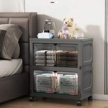 Stackable Foldable Storage Bins With Lids Wheels And Doors - Versatile Storage Container & Storage Cabinet, Practical Kitchen Essentials & Closet Organizers For Home Office Dorm Garage - Portable Collapsible Organizer Boxes - Grey - View 6