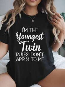 playeras de mujer, Camiseta para gemelosápequeños, cumpleaños, hermanos, camisetas divertidas a juego para gemelos, camisetas divertidas para hermanos, camisetas divertidas a juego para gemelos - Negro - Ver 1