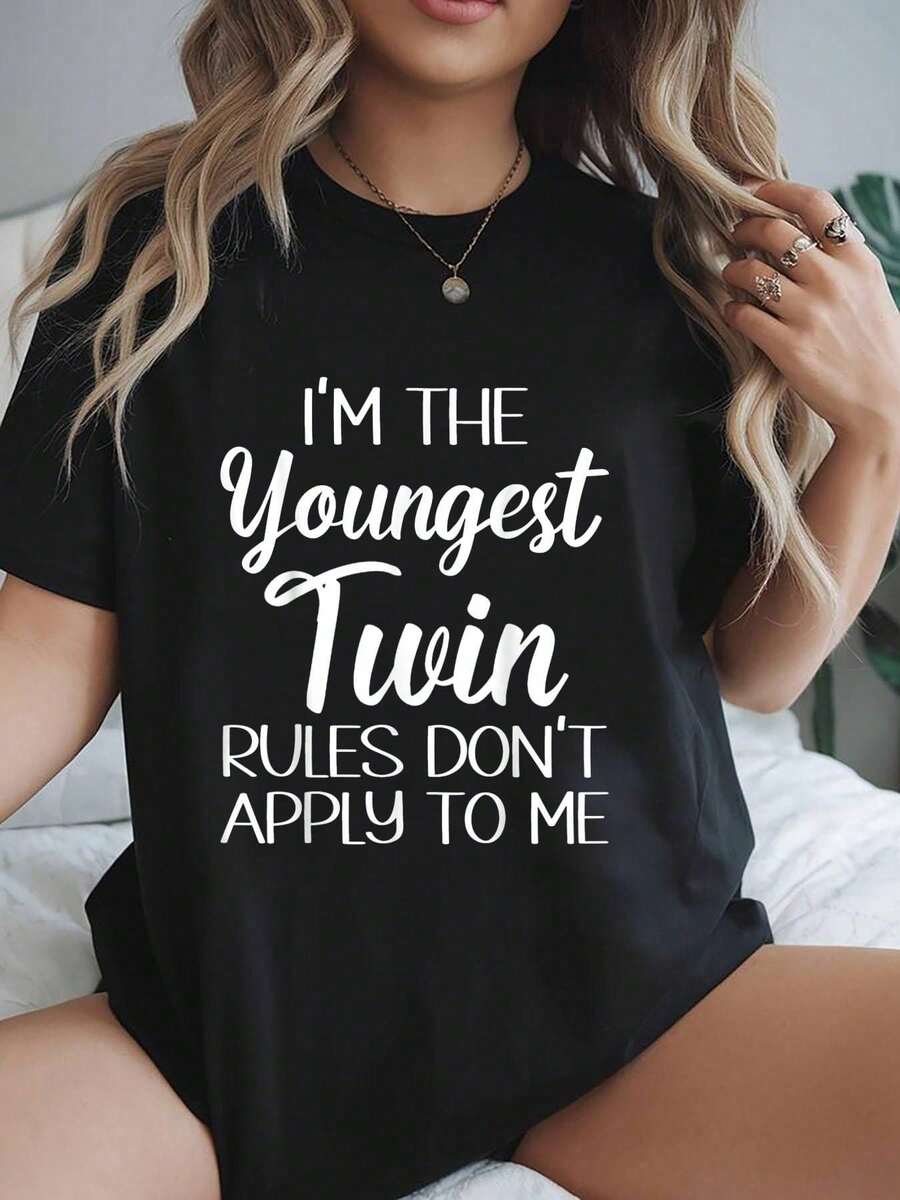 playeras de mujer, Camiseta para gemelosápequeños, cumpleaños, hermanos, camisetas divertidas a juego para gemelos, camisetas divertidas para hermanos, camisetas divertidas a juego para gemelos - Negro - Ver 1