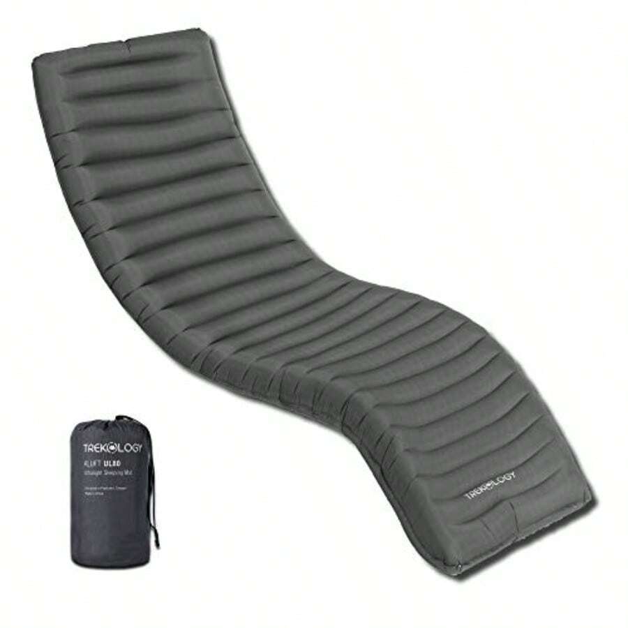 TREKOLOGY UL80 - Colchoneta Inflable para Camping Ultraligera compacta Ligera con Aislamiento de Aire en una Bolsa para Dormir Campamento Hamaca Senderismo Adultos - Gris - Ver 1