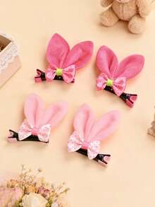 2/4pcs Cute Rabbit Ear Hair Clips For Women, Plush & Alloy Material, Sweet Polka Dot Bow Hair Accessories, Suitable For Daily Wear, Birthday Party, Photography - Multicolor - View 6