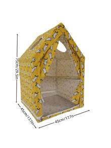 1个双层可折叠宠物帐篷，带观察窗，耐用面料猫屋，室内猫咪玩耍和休息场所 - 黃色 - 查看 2
