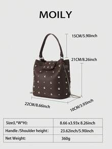 European And American Street Style Rivet Decor Bucket Shoulder Bag - Coffee - View 2