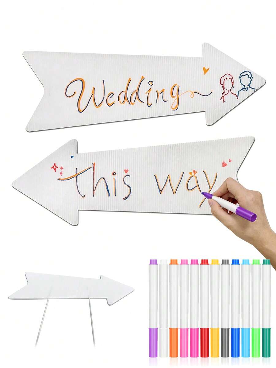 Bộ 1/5/10 biển chỉ dẫn mũi tên trống, biển chỉ dẫn đám cưới ngoài trời kèm giá đỡ, biển chỉ dẫn tự làm, biển chỉ dẫn "Lối này", thích hợp cho tiệc sinh nhật, đám cưới, lễ tốt nghiệp, biển báo đường, chỉ dẫn tiệc.