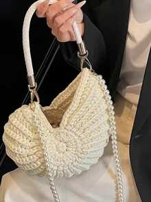 Hand-Woven Seashell Wallet - Crossbody Backpack Style, With Pearl Chain, Bohemian Style Pearl Chain Shoulder Strap, Women's Holiday Beach Accessory - 彩色 - 查看 6