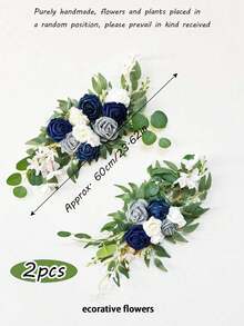 Set 3 Buah Bunga Lengkungan Pernikahan Buatan Warna Abu-Biru, Termasuk Kain Dekorasi Lengkungan Mengkilap Sepanjang 26 kaki, Cocok untuk Latar Belakang Upacara Pesta Pernikahan DIY, Dekorasi Bunga, Pesta Bayi, Pesta Ulang Tahun, Dekorasi Rumah - Biru - View 8