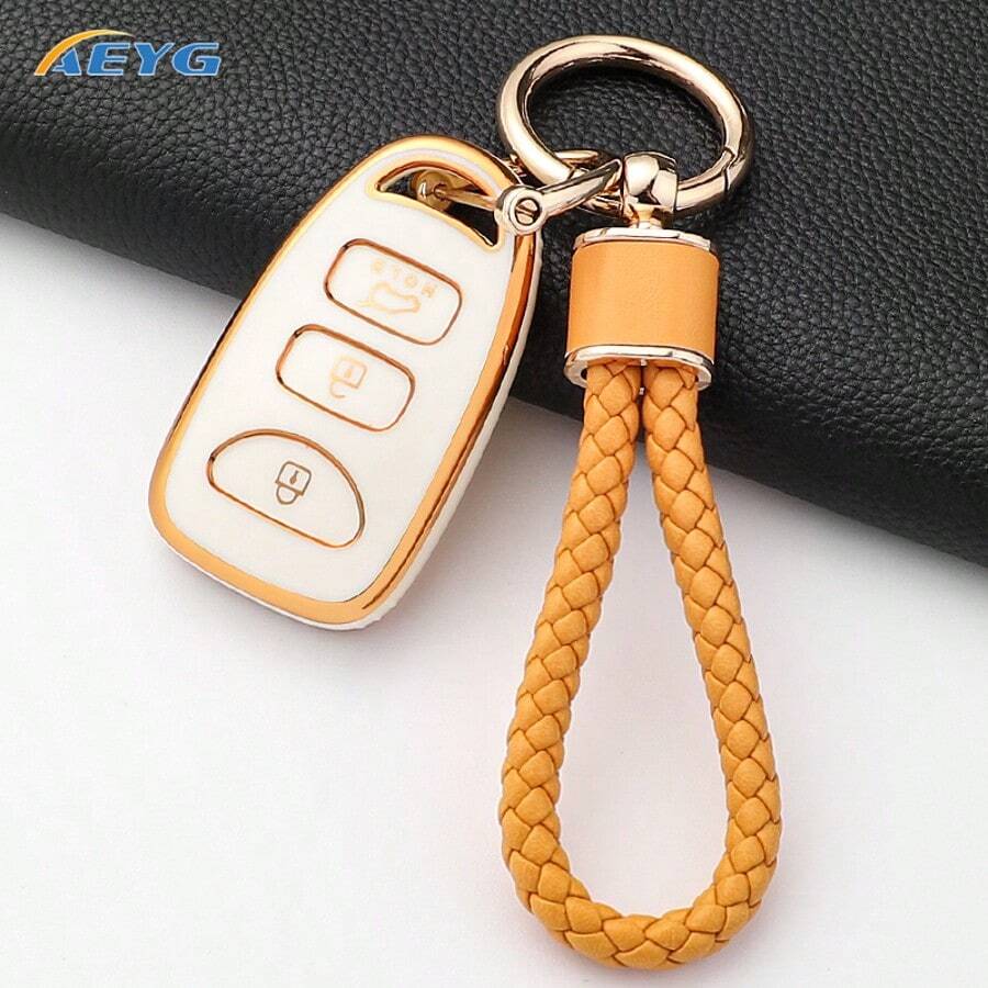 3 Buttons TPU Car Key Case Cover Keychain For Hyunda I30 Ix35 KONA Encino Solaris Azera Grandeur Accent Santa Fe Palisade Auto Key Shell Protector - M Model - View 1