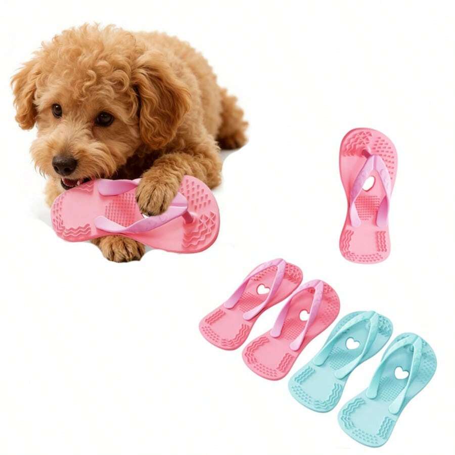 心形拖鞋狗狗磨牙玩具，适合幼犬咀嚼，模拟咀嚼玩具，可缓解无聊并刺激出牙，柔软，有益于牙齿健康，适合小型犬 - 彩色 - 查看 1