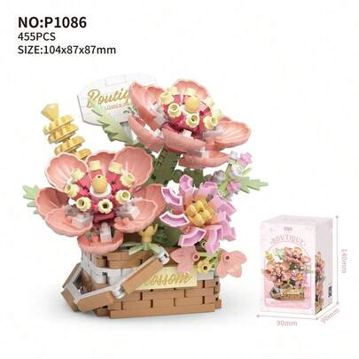 Bộ xếp hình vi hạt hình hoa sinh học, giỏ hoa vĩnh cửu, trang trí bàn làm việc, quà tặng thư giãn cho người lớn, giảm căng thẳng và chữa lành, tận hưởng thời gian lắp ráp yên tĩnh, quà tặng ngày lễ/sinh nhật, thích hợp để làm quà tặng.
