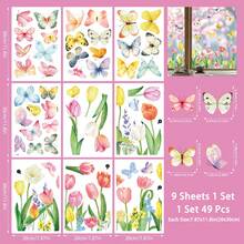 9pcs Watercolor Tulip & Butterfly Window Clings - Spring Floral Removable Glass Stickers, Reusable No Residue, Bird Strike Prevention, Suitable For Home, Kitchen, Bedroom, Living Room And Office Decor - Multicolor - View 3