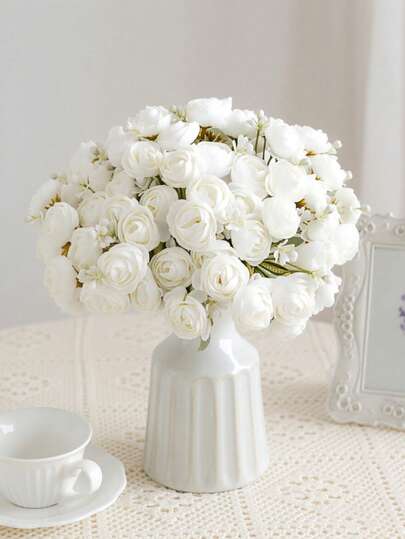 1/3 Bukett Konstgjorda Pionblommor Med Gröna Blad, Lämplig För Bröllopsfestdekor, Vår-/Sommardekor, Rum, Skrivbord, Trädgårdsdekoration, Heminredning