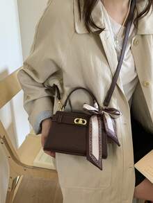 时尚简约休闲高品质手提盒形小方包，拉链设计，可单肩背或斜挎。 - 咖啡 - 查看 5