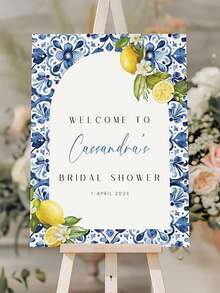 Mediterranean Lemon Theme Wedding Party Welcome Sign - Amalfi Coast Blue Tiles And Positano Style, Tuscan Italian Seaside Arch Design - Multicolor 06 - View 7
