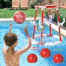 Pool Basketball Hoop Toys for Ages 4-8 8-12 and Adult Summer Outdoor Swimming Pool Games Water Play Toys Family Party for 2 in1 Pool Basketball Hoop and Ring Game with 4 Balls 12 Rings and Pump - Aro de baloncesto para piscina 2 en 1 rojo - Ver 3