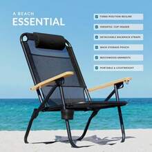 Water Buffalo Bondi - Silla de Playa con Mochila para Adultos con Posiciones reclinables portavasos y Soporte de Espalda Alta Black Sea - Mar Negro - Ver 2