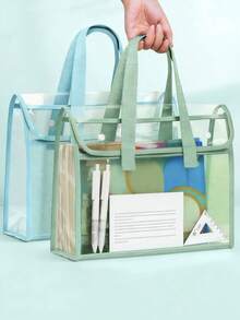 1 pièce Sac à main transparent en PVC, Sac de livre transparent A4, Sac de rangement pour documents d'examen imperméable et anti-poussière de grande capacité, Sac de sujet d'examen étudiant à double couche - sac de rangement pour livres - Voir 1