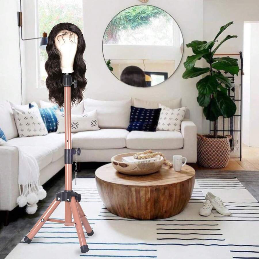Adjustable Metal 3-Leg Wig Stand, Training Mannequin Head Tripod Stand For Hairstyling And Makeup Practice - Multicolor - View 1