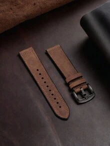 1条20mm/22mm复古棕色真皮表带，适用于三星Galaxy Watch 8/7/6/5/4（40mm/44mm）和Watch GT2/GT3，商务风格替换表带，男士和腕表爱好者的理想礼物 - 棕色 - 查看 2