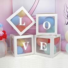 1pc White Transparent Baby Shower Gift Box With "Baby One Two Love" Letter Decoration, Transparent Cube Decorative Box Suitable For Gender Reveal Party, Birthday Party, Wedding, Bridal Shower, Photo Backdrop, Reusable Celebration And Photography Decoration - White - View 8