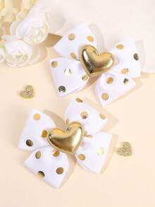 1 pieza Clip de pelo con lazo y corazón a lunares, accesorio de pelo lindo y versátil para niñas - Multicolor - Ver 4