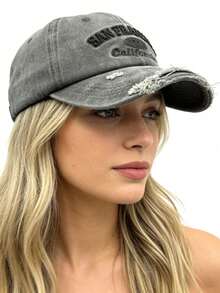 1 pieza Gorra de béisbol de alta calidad con agujeros desgastados, sombrero de ala ancha suave y borde curvado para mujer, adecuado para uso diario, al aire libre, deportes, primavera/verano, playa, vacaciones - A - Ver 4