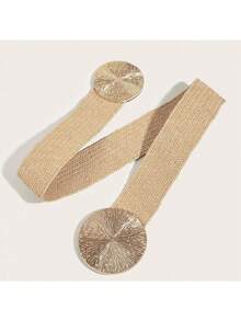 Cinto feminino de cor sólida, estilo retrô, fofo, elegante, chique, para festas de rua, sexy e para o trabalho, com elástico na cintura (1 unidade). Adequado para todas as estações. - Camelo - Ver 2